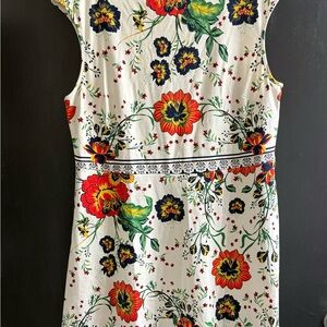 New York & Company White and Red Floral Sleeveless Midi Dress